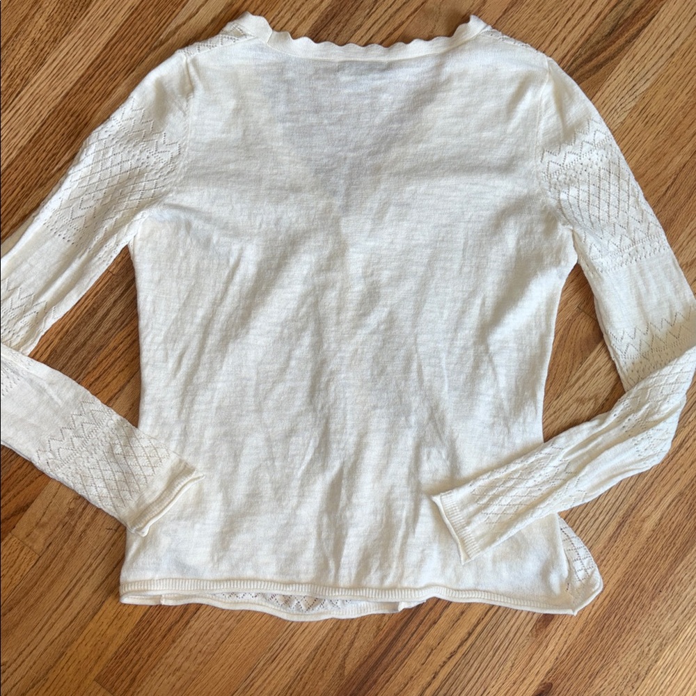 Frye small cotton Cream Scalloped Edge Knit Cardigan - Picture 6 of 6